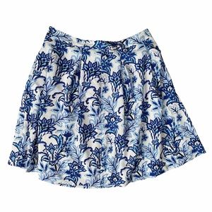 Mario Serrani Baby Doll Line Skirt Medi Knee Blue Pleated Floral Abstract West